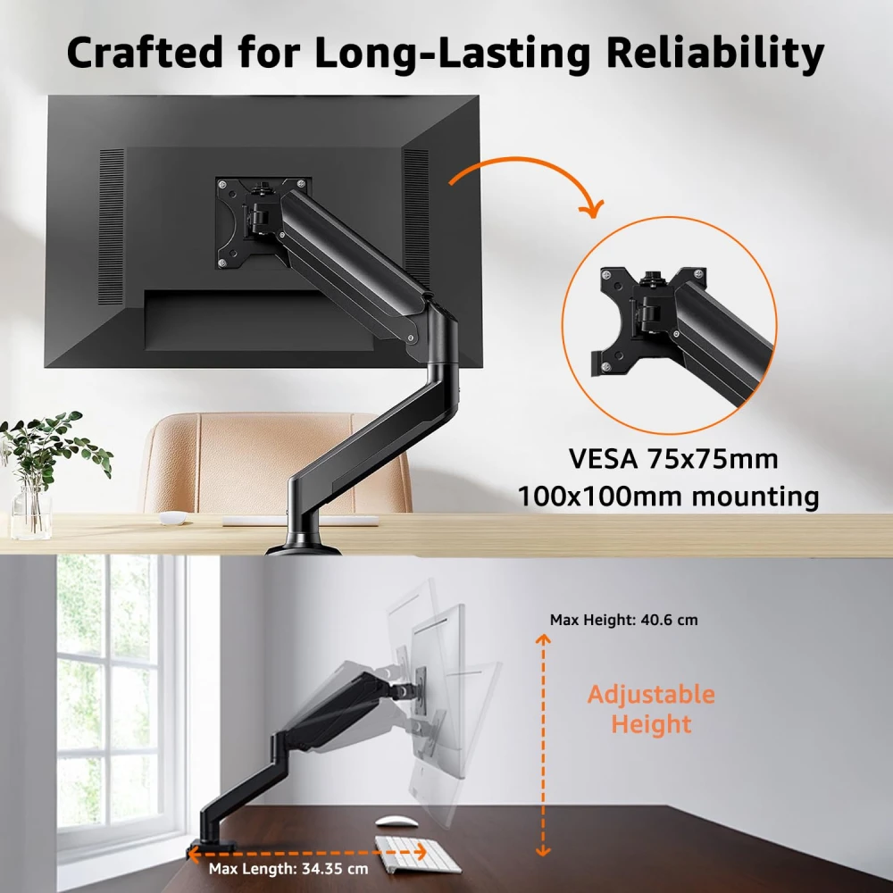 Amazon Basics Monitor Mount Single Arm For 13"–32" LED with Gas Spring Adjustable (Open Box) view 3